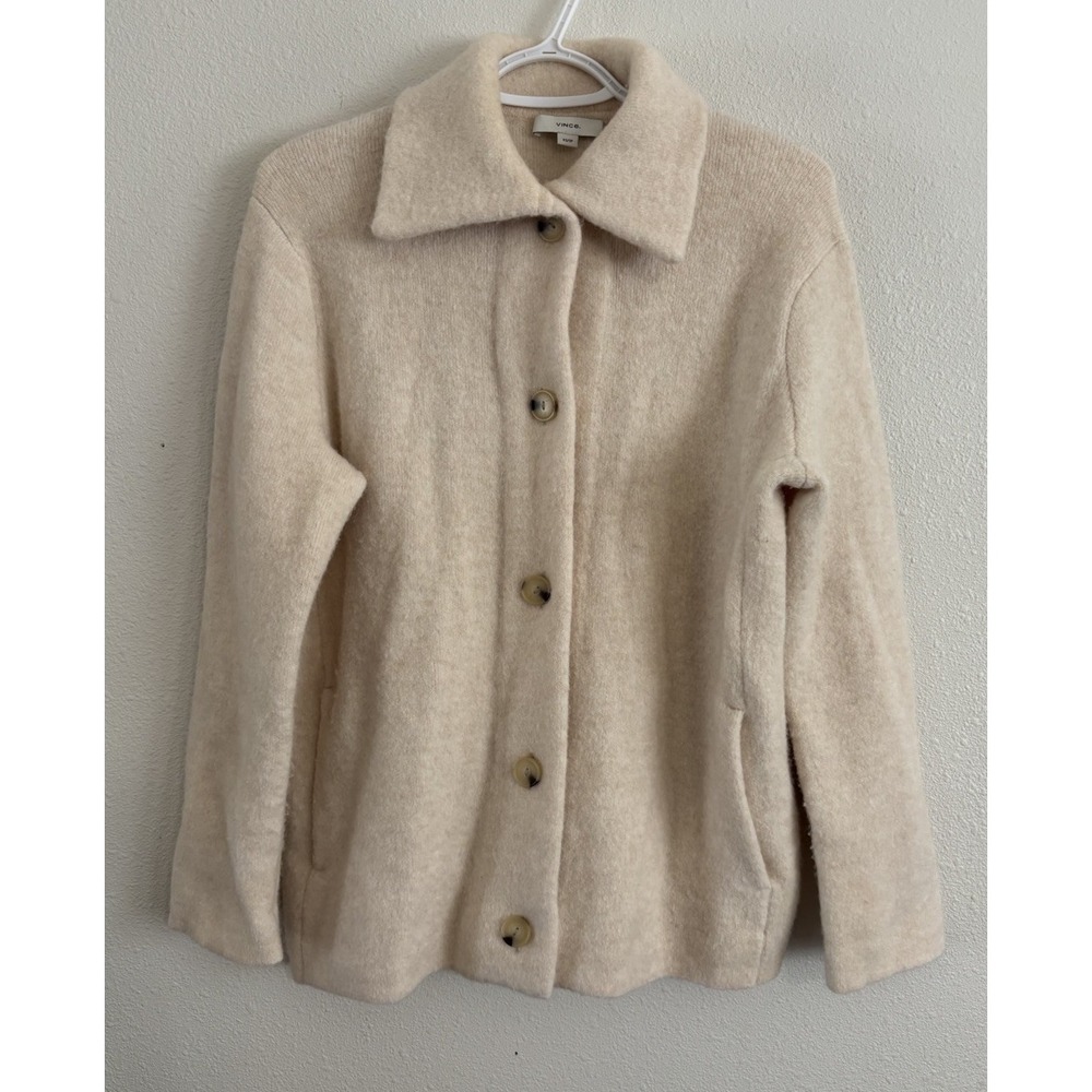 Vince Women XS Button Collared Cardigan Heather Enoki Wool Alpaca Blend